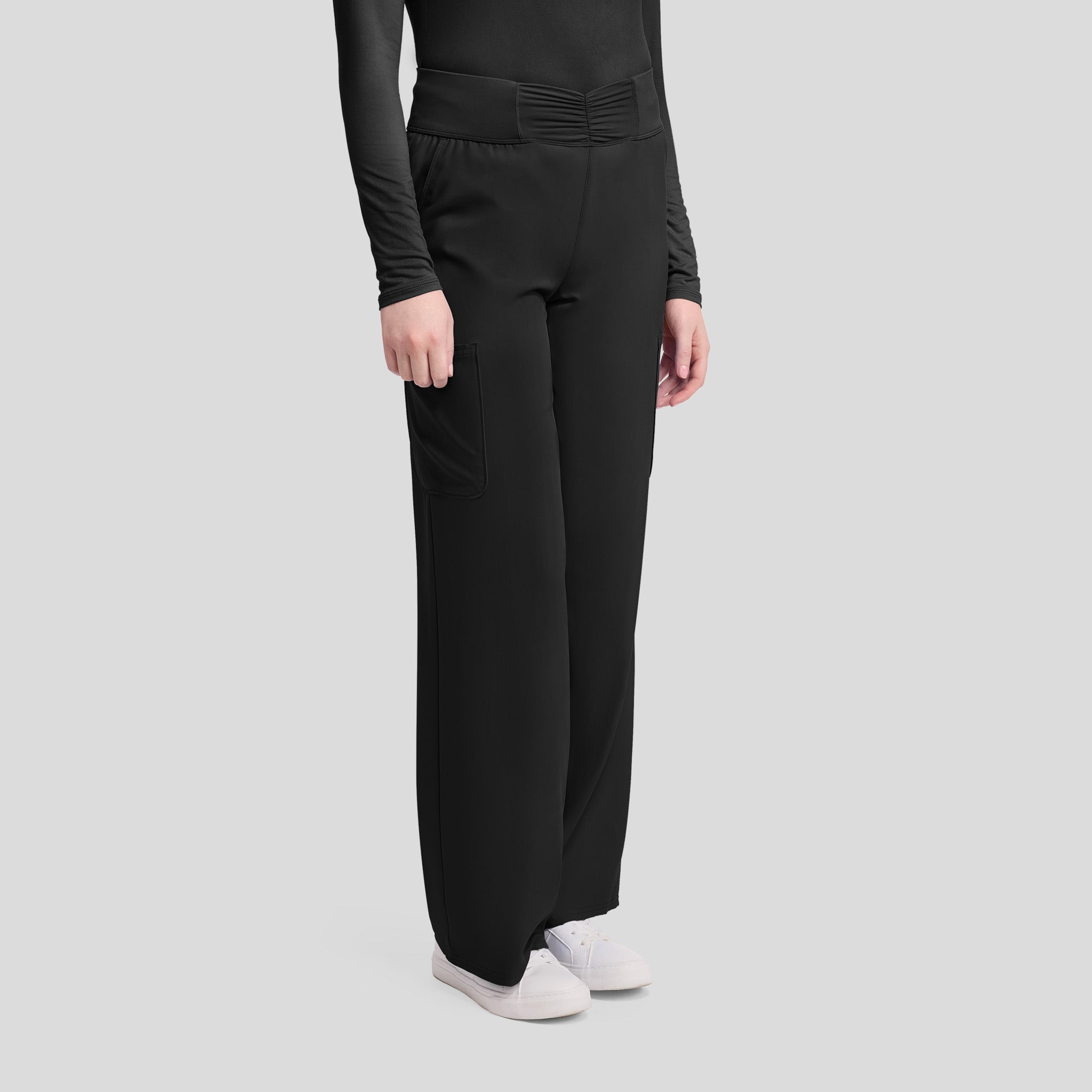 5-Pocket Ruched Wide Leg Scrub Pant | Black