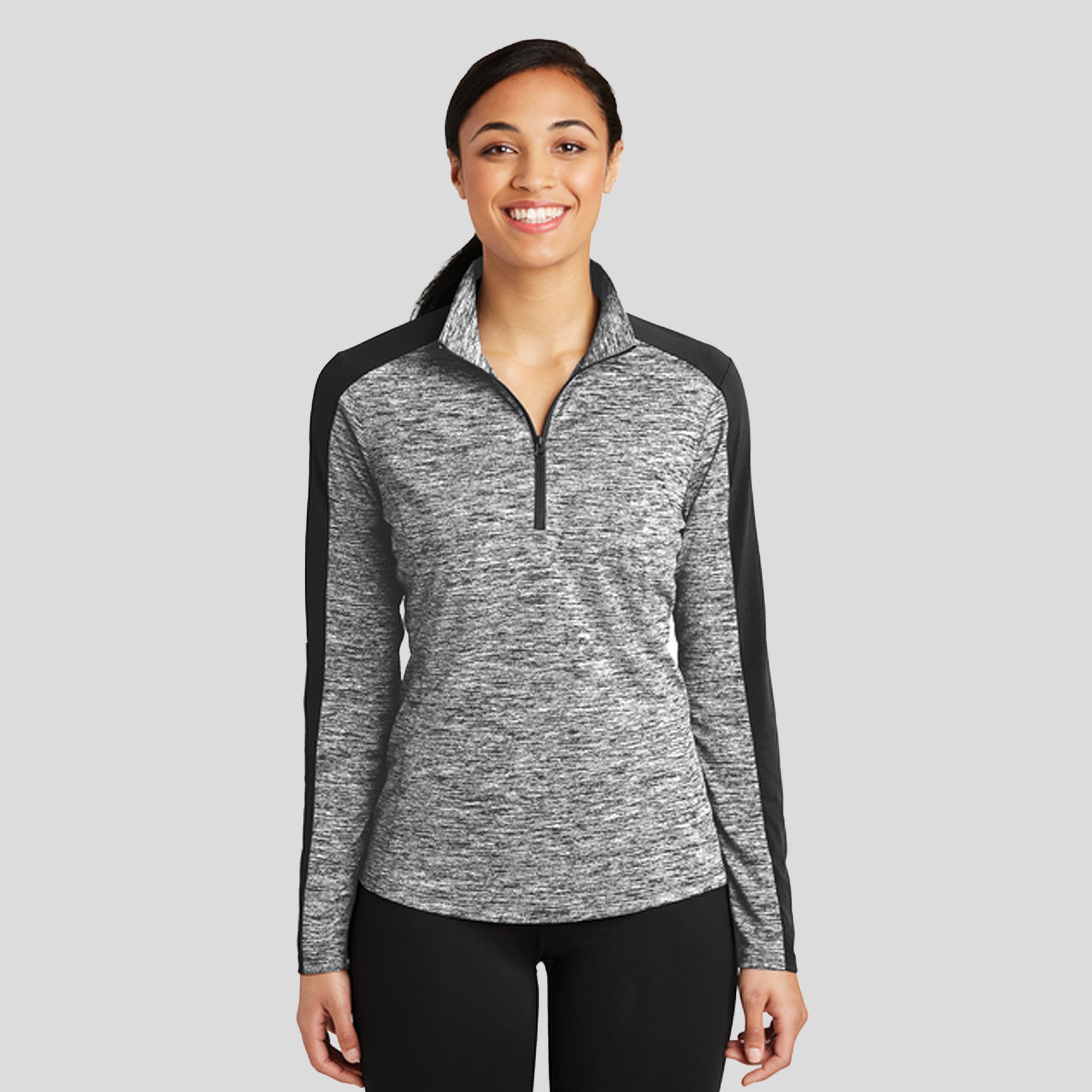 Women's PosiChargeยฎ Electric Heather Colorblock 1/4-Zip Pullover | Black Electric/Black