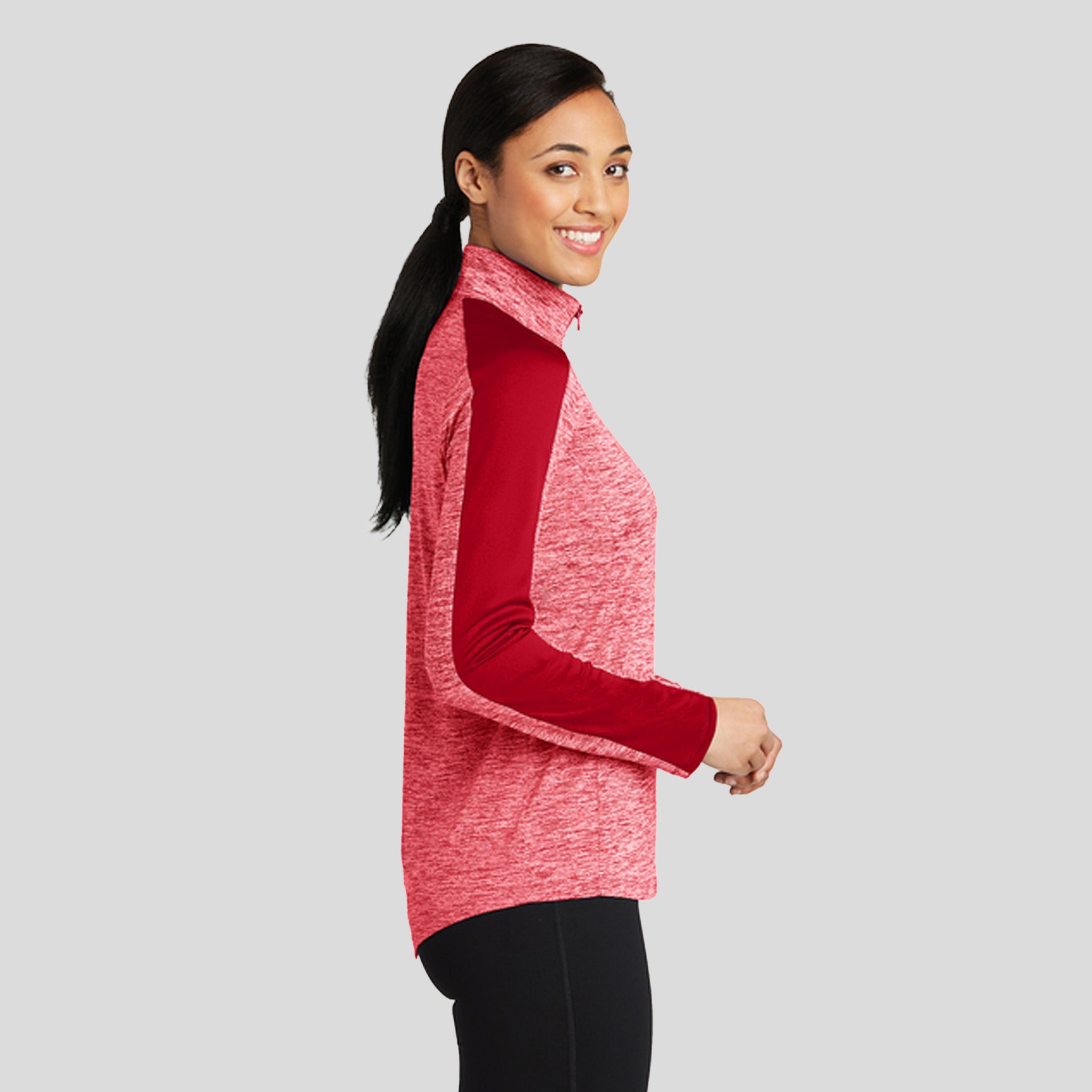 Women's PosiChargeยฎ Electric Heather Colorblock 1/4-Zip Pullover | Deep Red Electric/Deep Red
