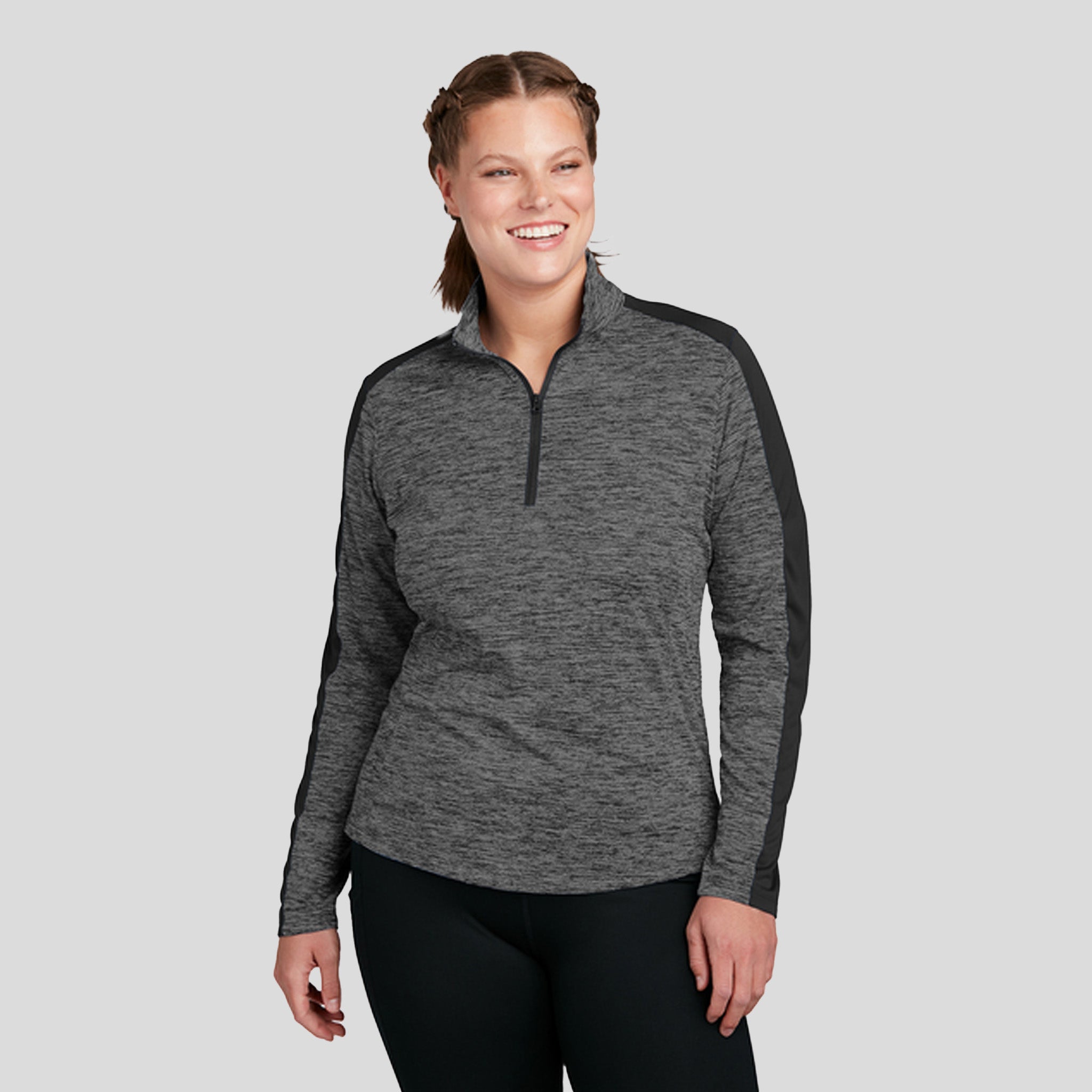 Women's PosiChargeยฎ Electric Heather Colorblock 1/4-Zip Pullover | Grey-Black Electric/Black