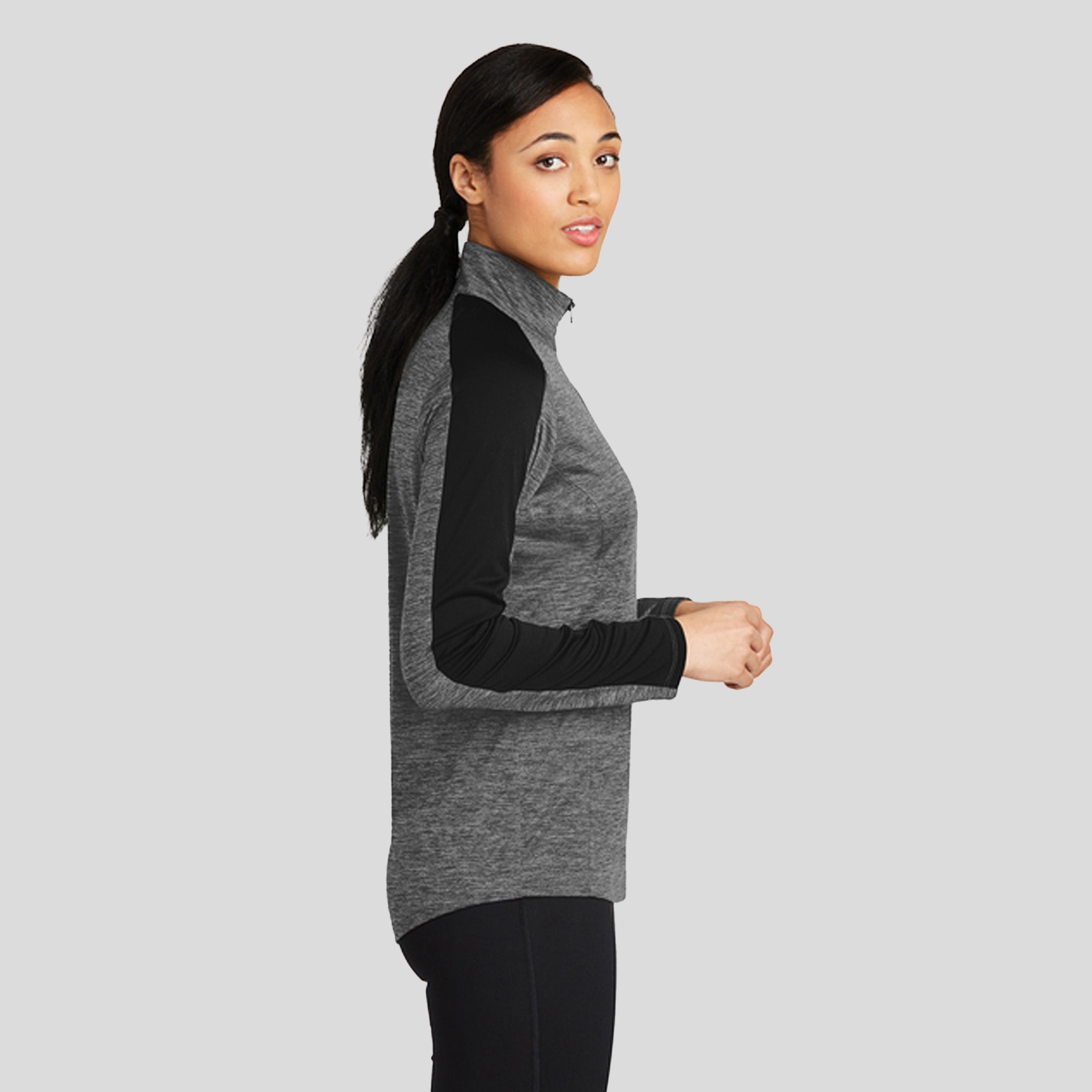 Women's PosiChargeยฎ Electric Heather Colorblock 1/4-Zip Pullover | Grey-Black Electric/Black