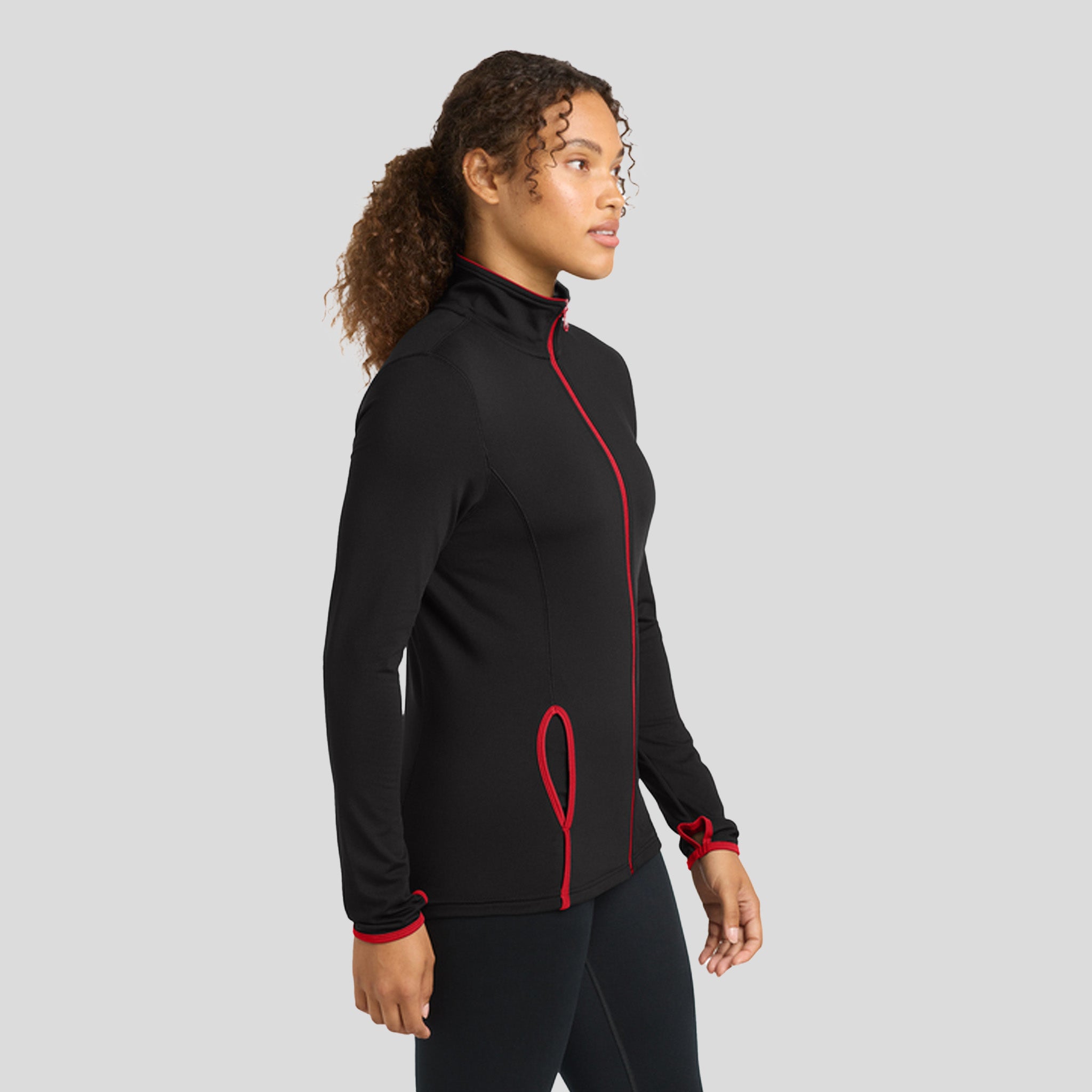 Women's Sport-Wickยฎ Stretch Contrast Full-Zip Jacket | Black/True Red