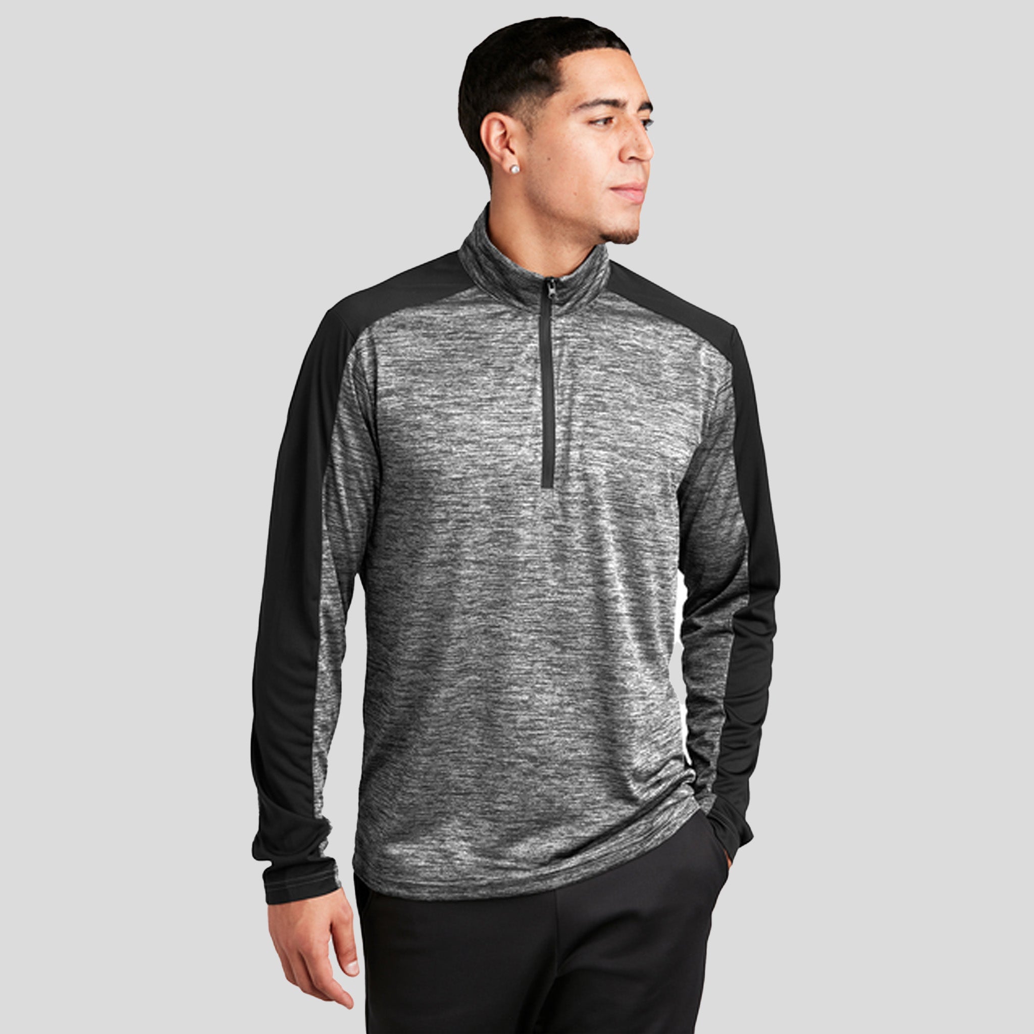PosiChargeยฎ Electric Heather Colorblock 1/4-Zip Pullover | Black Electric/Black