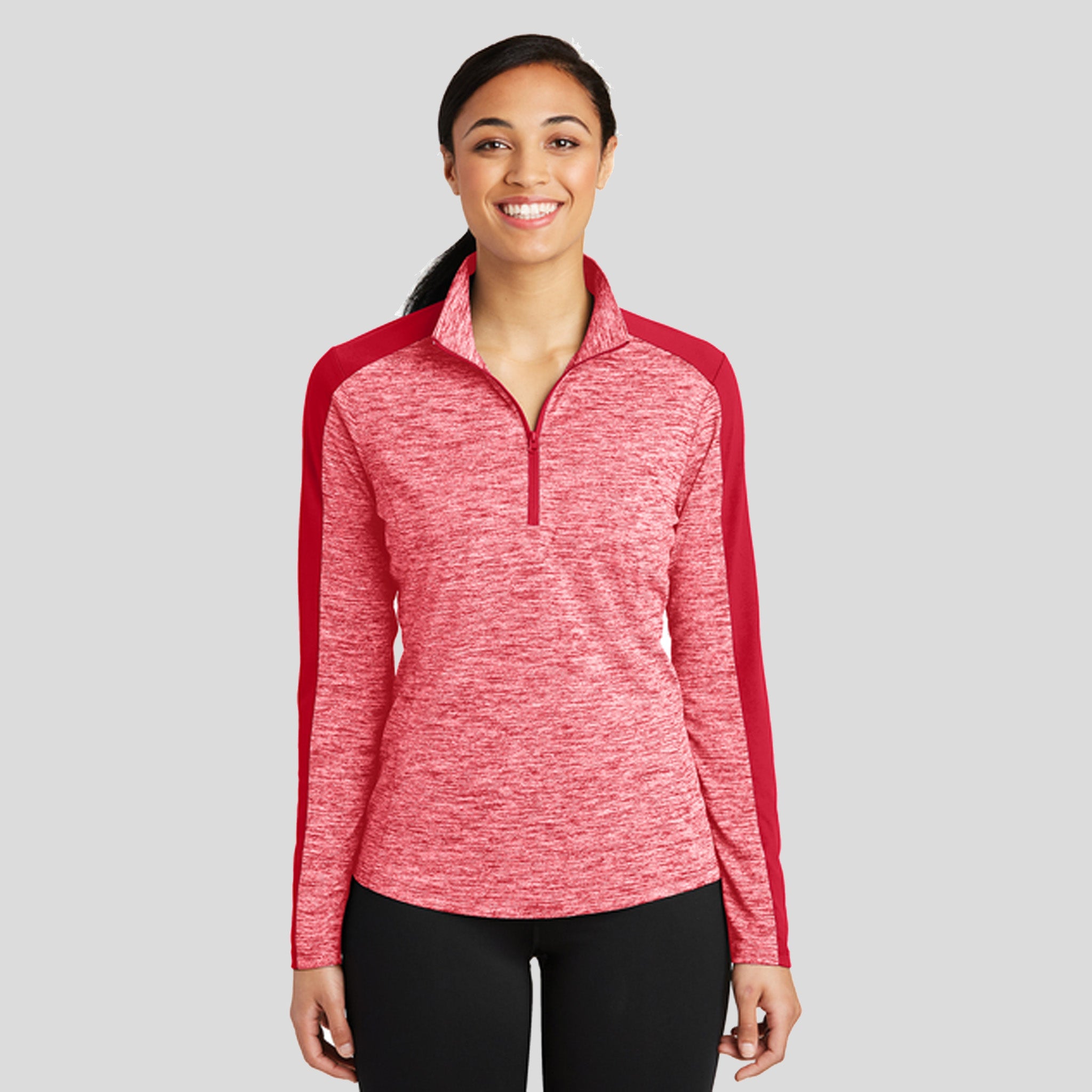 Women's PosiCharge® Electric Heather Colorblock 1/4-Zip Pullover | Deep Red Electric/Deep Red