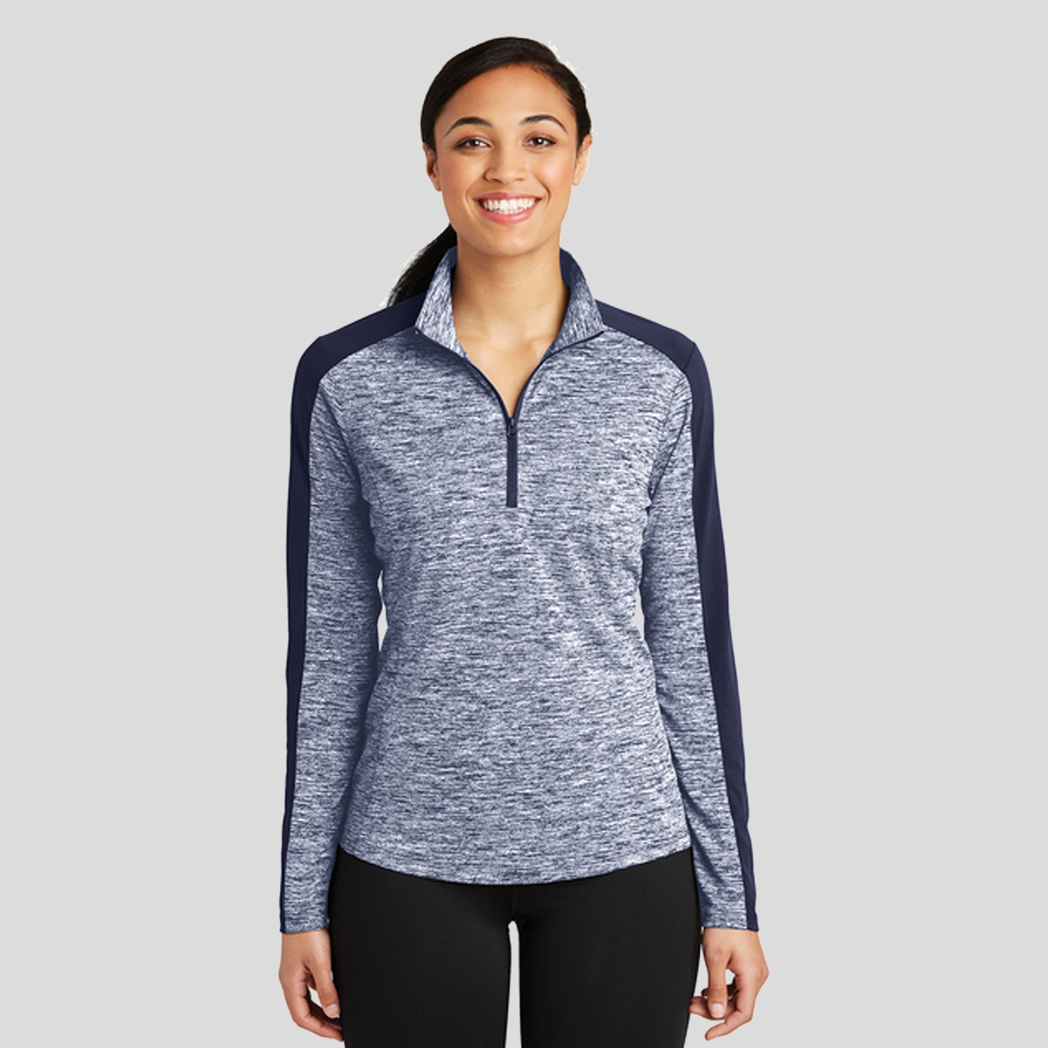 Women's PosiCharge® Electric Heather Colorblock 1/4-Zip Pullover | True Navy Electric/True Navy