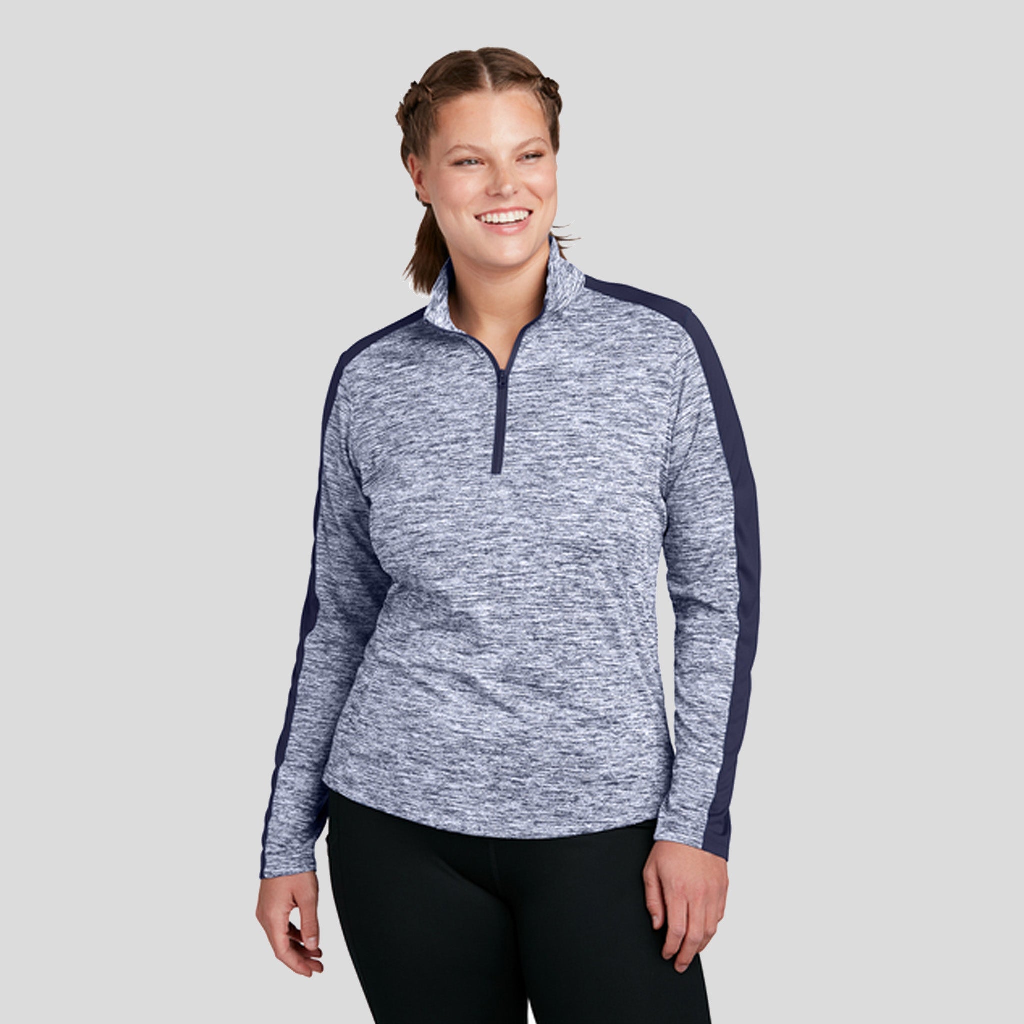 Women's PosiCharge® Electric Heather Colorblock 1/4-Zip Pullover | True Navy Electric/True Navy