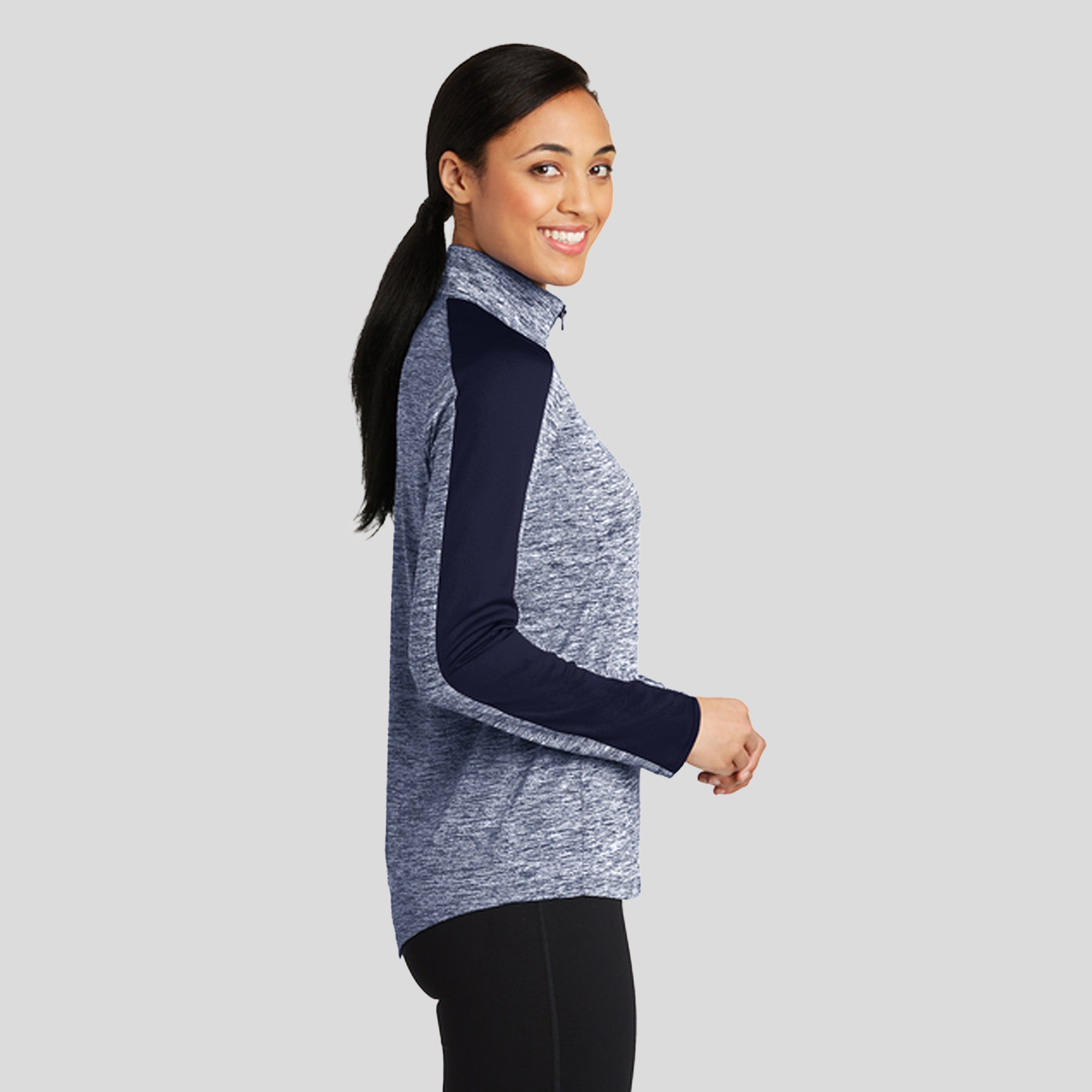 Women's PosiCharge® Electric Heather Colorblock 1/4-Zip Pullover | True Navy Electric/True Navy